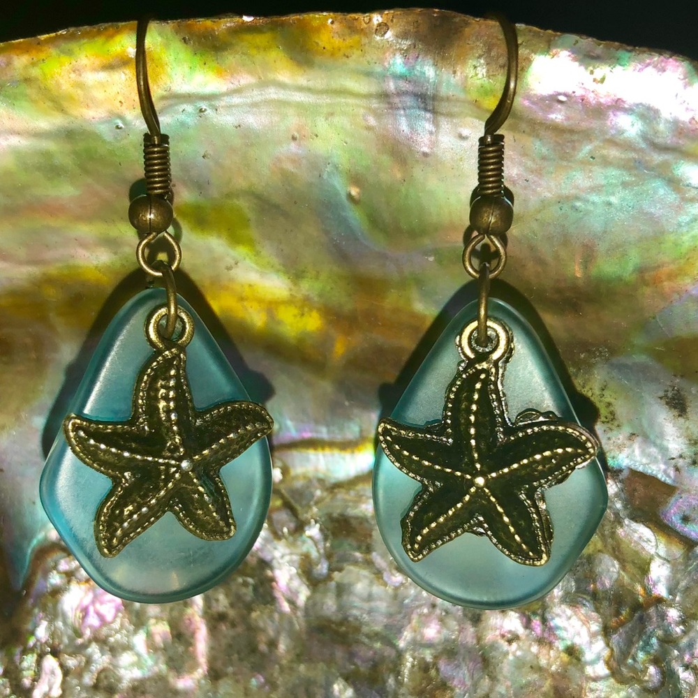 Seaglass starfish earrings